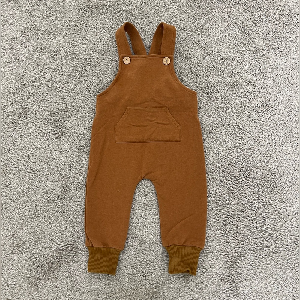 👶 Mebie Baby mustard french terry overalls 6-12 months